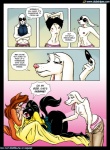 anthro breasts butt canid canine canis clothed clothing clubstripes comic dialogue digital_media_(artwork) domestic_cat domestic_dog english_text equid equine eyewear felid feline felis female fingering fur glasses group horse jilo mammal marina_mare panties tail text underwear undressing