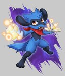 anthro biped blue_body blue_fur book fur magic magic_user male open_mouth pawpads solo tail haychel nintendo pokemon leon_(haychel) generation_4_pokemon pokemon_(species) riolu 2023 absurd_res hi_res