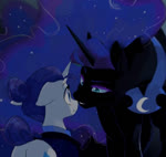 blue_eyes clothed clothing cosmic_hair cutie_mark duo ethereal_hair eye_contact eyelashes female female/female feral fur glowing glowing_eyes hair hooves horn looking_at_another partially_clothed pseudo_hair purple_hair simple_background smile standing wings equum_amici kianamai friendship_is_magic hasbro my_little_pony mythology nightmare_moon_(mlp) rarity_(mlp) equid equine mammal mythological_creature mythological_equine unicorn winged_unicorn 2016 2d_animation animated long_playtime sound webm