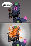 anthro canister clothed clothing dialogue female gloves handwear open_mouth profanity solo splash text commanderthings epic_games fortnite scarr_(fortnite) hyena mammal absurd_res comic english_text hi_res