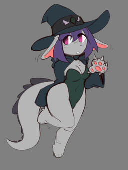anthro breasts claws clothed clothed_anthro clothed_female clothing eye_through_hair female female_anthro finger_claws grey_background hair hat headgear headwear leotard magenta_eyes navel_outline pawpads purple_hair simple_background small_breasts solo tail topwear translucent translucent_hair witch_hat derpyfox_36 mythology ryllith_(lahtiarts) dragon mythological_creature mythological_scalie scalie 2023 digital_drawing_(artwork) digital_media_(artwork) english_description full-length_portrait portrait