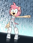 5_fingers alternate_costume anthro bare_hands biped boots clothing eyelashes female fingers footwear fur glistening glistening_clothing green_eyes long_eyelashes navel open_mouth open_smile pink_body pink_fur shoes smile solo standing tail thin_thighs lettuce_(artist) sega sonic_the_hedgehog_(series) amy_rose eulipotyphlan hedgehog mammal 2023 absurd_res dated hi_res signature