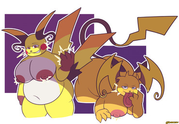 2_tails anthro belly big_butt big_moobs big_nipples breasts butt claws duo electricity erect_nipples fangs grin grinning_at_viewer huge_nipples long_tail looking_at_viewer male markings moobs multi_tail nipples nude overweight presenting raised_tail simple_background slightly_chubby smile smiling_at_viewer striped_markings striped_tail stripes tail tail_markings teasing teasing_viewer teeth thick_thighs tongue tongue_out white_background white_body yellow_body digitalkibou nintendo pokemon generation_9_pokemon mega_evolution mega_raichu mega_raichu_x mega_raichu_y pokemon_(species) absurd_res hi_res