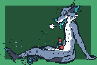 anthro blue_nose blue_tongue eyes_closed genitals green_background knot looking_pleasured male masturbation nude_anthro nude_male open_mouth open_smile penile penile_masturbation penis red_penis side_view simple_background sitting smile solo tongue demensa emil_(demensa) canid canine canis coyote mammal animated digital_media_(artwork) full-length_portrait loop pixel_(artwork) pixel_animation portrait
