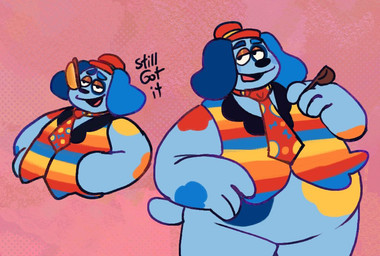 anthro balancing_food balancing_object black_eyes black_nose blue_body blue_eyebrows blue_fur blue_spots bottomless bottomless_anthro bottomless_male clothed clothed_anthro clothed_male clothing container cup dialogue eyebrows featureless_crotch floppy_ears food fur hand_in_pocket hat headgear headwear holding_measuring_cup holding_object hot_dog light lop_ears male markings measuring_cup multicolored_body multicolored_fur necktie open_mouth open_smile overweight overweight_anthro overweight_male pattern_clothing pattern_topwear pattern_vest pink_background pink_tongue pockets red_clothing red_hat red_headwear red_necktie red_topwear red_vest simple_background smile solo spots spotted_body spotted_fur striped_clothing striped_topwear striped_vest stripes talking_to_self text tongue topwear vest critterzone13 welcome_home barnaby_beagle beagle canid canine canis domestic_dog hunting_dog mammal scent_hound 2025 colored digital_drawing_(artwork) digital_media_(artwork) english_description english_text lighting multiple_images