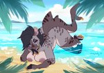 alternate_species anthro ass_up beach big_breasts breasts ear_piercing ear_ring female nipples non-mammal_breasts piercing purple_eyes ring_piercing seaside solo water nastypasty tia_(nastypasty) fish hybrid hyena mammal marine shark spotted_hyena absurd_res hi_res