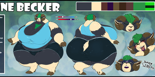 anthro big_breasts big_butt black_border border bottomwear breasts butt cleavage clothed clothed_anthro clothed_female clothing color_swatch dewclaw_hooves female front_view fur green_body green_eyes green_fur green_hair grey_body grey_fur hair hooves huge_breasts huge_butt huge_hips huge_thighs hyper lips overweight overweight_anthro overweight_female purple_lips rear_view shirt shorts solo tail tan_body tan_fur tank_top text thick_thighs topwear unguligrade wide_hips doctorsoul lianne_becker bighorn_sheep bovid caprine mammal sheep english_text hi_res model_sheet