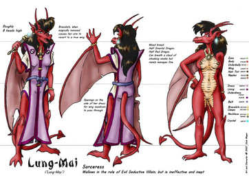anthro barely_visible_genitalia barely_visible_vulva breasts clothed clothed_anthro clothed_female clothing dress ear_piercing female genitals horn jewelry membrane_(anatomy) membranous_wings navel necklace nipples nude nude_anthro nude_female piercing red_body red_scales scales solo text vulva winged_arms wings style_wager mythology lung_mai dragon mythological_creature mythological_scalie scalie 2002 english_text model_sheet