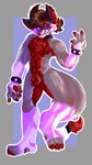 anthro fur hair looking_at_viewer male outline paws pink_eyes red_eyes simple_background smile solo josendall_art shadow_(josendall) canid canine fox mammal absurd_res digital_media_(artwork) digital_painting_(artwork) full-length_portrait hi_res portrait