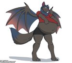 anthro belly big_belly bottomwear clothing frustrated huge_belly male navel outie_navel pregnant pregnant_anthro pregnant_male pulling_shirt_down shirt shorts topwear wings cudacore vin_the_bat bat mammal hi_res