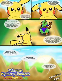 all_fours annoyed anthro big_butt biped blue_clothing blue_kerchief blue_panties blue_underwear bodily_fluids butt clothing dialogue duo ears_down kerchief male mountain panties pivoted_ears sky sweat sweatdrop text thick_thighs underwear wetland tepigfan101 nintendo pokemon pokemon_mystery_dungeon spike_chunsoft calvin_(tepigfan101) casey_(tepigfan101) generation_1_pokemon generation_8_pokemon grookey pikachu pokemon_(species) absurd_res comic english_text hi_res