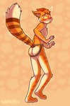 anthro blush butt clothing countershading fur hair jockstrap looking_at_viewer looking_back male multicolored_body multicolored_fur nude orange_body orange_fur raised_tail shocked shy simple_background solo surprise tail underwear solarlewds lackadaisy calvin_mcmurray domestic_cat felid feline felis mammal digital_media_(artwork) hi_res