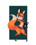 4:5 anthro belt black_ears black_eyes black_lips black_nose canid canine featureless_crotch female fox full-length_portrait fur gloves_(marking) hi_res holding_object holding_sword holding_weapon leg_markings lips mammal markings melee_weapon orange_body orange_fur portrait scabbard socks_(marking) sollarian solo sword two_tone_tail weapon