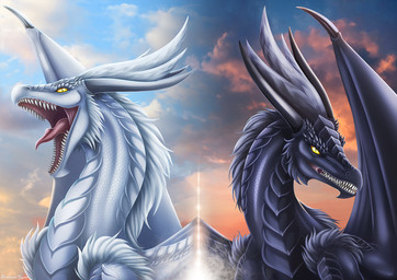 2_horns alter_ego ambiguous_feral ambiguous_gender claws duo fantasy feral fur fur_and_scales horn horn_sheath long_neck long_snout membrane_(anatomy) membranous_wings open_mouth sharp_teeth sky snout teeth text tongue wing_claws wings yellow_eyes dqueen european_mythology mythology xigfeldo dragon furred_dragon furred_scalie mythological_creature mythological_scalie scalie western_dragon 2022 artist_name bust_portrait digital_drawing_(artwork) digital_media_(artwork) hi_res portrait male_(lore)