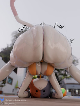 :3 all_fours anthro areola areola_slip arm_tattoo ass_clapping ass_up ball beach_ball big_breasts big_butt black_outline breasts butt butt_focus butt_ripples clap clap_(sound_effect) clapping clothing collar dot_eyes female glistening glistening_body huge_butt huge_thighs inflatable looking_through looking_through_legs motion_lines one-piece_swimsuit orange_clothing orange_swimwear outline outside rear_view shaking_butt simple_eyes skindentation sky sling_bikini smile solo spread_legs spreading swimwear tail tattoo text thick_thighs twerking wet wet_body wet_butt white_sky slugcats coel3d_(modeler) epic_games fortnite cate_meowdy calico_cat domestic_cat felid feline felis mammal 3:4 3d_(artwork) digital_media_(artwork) english_text hi_res watermark
