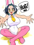 5_fingers absolute_territory arms_out big_breasts biped black_eyes black_hair black_text boots breasts clothing cotton_tail ears_up excited exclamation_point eyebrows eyelashes female fingers footwear front_view hair happy highlights_(coloring) hug_request legwear leotard navel_outline necktie open_:3 open_mouth open_smile pink_boots pink_clothing pink_footwear pink_inner_ear pink_legwear pink_thigh_boots pink_thigh_highs rabbit_ears rear_view red_mouth round_tail shoes simple_background sitting smile solo sparkles speech_bubble star_eyes tail talking_to_viewer teeth text thick_thighs thigh_boots thigh_highs white_background white_clothing white_eyebrows white_highlights white_leotard white_speech_bubble white_tail yellow_emanata yellow_necktie yellow_star bongftah kuri_(bongftah) animal_humanoid humanoid lagomorph lagomorph_humanoid leporid leporid_humanoid mammal mammal_humanoid rabbit rabbit_humanoid 2025 3:4 absurd_res colored english_description english_text hi_res shaded