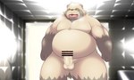 anthro balls belly big_belly brown_body erection genitals kemono male overweight overweight_male penis solo tai_tanuki canid canine mammal raccoon_dog tanuki 2023 5:3 censored hi_res