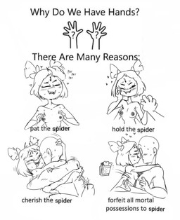 ?_face blush bodily_fluids breasts fangs female hand_holding heart_symbol hug male male/female multi_eye nipples nude open_mouth petting sex sweat teeth text wallet mhdrawin undertale undertale_(series) why_do_we_have_hands anon muffet animal_humanoid arachnid arachnid_humanoid arthropod arthropod_humanoid human humanoid mammal spider_humanoid absurd_res english_text hi_res meme monochrome