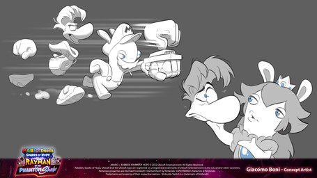 4_fingers anthro big_nose black_ear_piercing black_eyebrows blue_eyes button_(fastener) clothed clothed_anthro clothed_female clothed_humanoid clothed_male clothing copyright_symbol crown dust_cloud ear_piercing eyebrows facial_hair featureless_legs female female_anthro fingers fist floating_hands floating_head floating_torso footwear fur furrowed_brow furrowed_eyebrows gauntlets_(weapon) grey_background grey_clothing grey_inner_ear grey_shirt grey_topwear group hair headgear holding_head hoodie larger_humanoid larger_male lidded_eyes long_ears long_hair looking_at_another male male_anthro male_humanoid mitten_hands motion_lines mustache no_eyebrows noseless overalls piercing punch shirt shoes short_hair simple_background size_difference smaller_anthro smaller_male symbol text toothy_grin topwear trio white_body white_clothing white_facial_hair white_footwear white_fur white_hoodie white_mustache white_overalls white_shoes white_skin white_topwear worried_look year giacomo_boni mario_bros mario_plus_rabbids_kingdom_battle mario_plus_rabbids_sparks_of_hope nintendo raving_rabbids rayman_(series) ubisoft rabbid_mario rabbid_peach rayman humanoid lagomorph mammal rabbid raypeople_(rayman) 16:9 2023 4k absurd_res adobe_photoshop_(artwork) artist_name concept_art crossover digital_drawing_(artwork) digital_media_(artwork) english_description english_text hi_res official_art procreate_(artwork) shaded widescreen