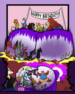 3_panel_comic anthro banner beak birthday birthday_cake blue_clothing blue_hair blue_shirt blue_topwear bodily_fluids bottomwear cake candle clothing dessert female flattening_fetish food gift green_body group hair hat headgear headwear hoodie looking_confused macro male motion_lines multicolored_body orange_clothing orange_shirt orange_topwear panel_gag_(humourous) panties pants party_hat pink_clothing pink_panties pink_underwear shirt shocked sweat sweatdrop tan_bottomwear tan_clothing tan_pants topwear two_tone_body underwear logtut egyptian_mythology middle_eastern_mythology mythology anubis cosmo_allstar ditzi drocer_(character) loggy_(logtut) rockie trix_the_taur avian bear bird canid canine canis deity domestic_dog domestic_ferret felid fox galliform lagomorph leporid lion mammal mouse murid murine mustelid musteline pantherine peafowl phasianid polar_bear rabbit rodent taur true_musteline ursine weasel hi_res