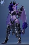 anthro blue_background bottomwear breasts choker cleavage clothed clothing ear_piercing female hair jewelry loincloth melee_weapon membrane_(anatomy) membranous_wings necklace piercing purple_body purple_hair purple_scales scales simple_background solo sword weapon wings rinny mythology obsidiana_(rinny) dragon mythological_creature mythological_scalie scalie dark_theme hi_res