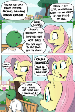 clothing dialogue duo female feral male sitting standing text shoutingisfun friendship_is_magic hasbro my_little_pony anon fluttershy_(mlp) equid human mammal 2:3 comic english_text hi_res