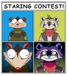 anthro armor brown_body brown_fur clothing duo fur jacket kerchief looking_at_another male neckerchief neckwear stare staring_contest tan_body tan_fur topwear white_body white_fur wide_eyed thewilldpink epic_games fortnite rufus_(fortnite) american_opossum mammal marsupial procyonid raccoon character_request hi_res meme