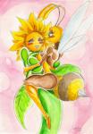 abstract_background anthro big_breasts blue_eyes blush breast_squish breasts breasts_frottage duo eye_contact female female/female flower green_eyes humanoid_on_anthro interspecies looking_at_another non-mammal_breasts plant rear_view simple_background squish standing stinger sunflower souleatersaku90 banjo-kazooie conker's_bad_fur_day rareware honey_b._(banjo-kazooie) miss_sunflower arthropod bee elemental_creature elemental_humanoid flora_fauna flower_creature flower_humanoid humanoid hymenopteran insect plant_humanoid 2015 absurd_res hi_res traditional_media_(artwork)