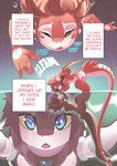 anthro blue_eyes duo green_eyes hair horn membrane_(anatomy) membranous_wings red_body red_hair red_skin tail text wings rudragon mythology mako_(rudragon) ru_(rudragon) dragon mythological_creature mythological_scalie scalie comic digital_media_(artwork) english_text hi_res