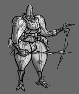 1_eye ambiguous_gender anthro blade blade_arm bulge control_panel machine melee_weapon pushbutton solo standing sword thick_thighs translucent translucent_body weapon wide_hips wire wittless-pilgrim humanoid robot robot_humanoid 2020 digital_drawing_(artwork) digital_media_(artwork) greyscale hi_res monochrome signature watermark