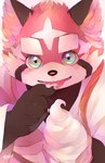 ailurid anthro dessert eyebrows first_person_view food fur hi_res hijirinoyuta ice_cream ice_cream_cone lifewonders male mammal multicolored_eyes red_body red_fur red_panda solo tasting thick_eyebrows tokyo_afterschool_summoners young zhurong_(tas)