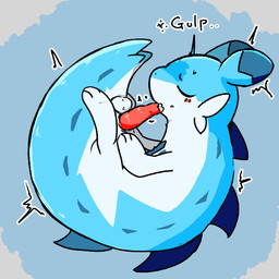 autofellatio back_spikes balls blue_body blue_fur blue_markings blue_spikes bodily_fluids cheek_tuft countershade_torso countershading cum cum_in_mouth cum_inside dipstick_ears ear_markings erection facial_tuft feral fur genital_fluids genitals gulp_(sound_effect) long_body male markings masturbation motion_lines multicolored_ears oral oral_masturbation penile penile_masturbation penis simple_background solo spikes spikes_(anatomy) swallowing tapering_penis tuft ardest palworld pocketpair chillet mammal mustelid pal_(species) 1:1 2025 digital_media_(artwork)