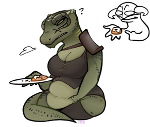 4_fingers ambiguous_gender anthro armor belly belly_overhang big_breasts bloated bottomwear breasts breath cleavage clothed clothing cloud_emanata countershading duo emanata eyebrows female fingers food gesture green_body green_scales hand_gesture hand_on_belly headgear helmet holding_belly holding_food holding_object horn legwear looking_back markings midriff narrowed_eyes non-mammal_breasts overweight overweight_anthro overweight_female pastry pauldron pointing question_mark raised_eyebrow scales scar sigh simple_background sitting smile spikes spikes_(anatomy) spots spotted_body spotted_scales squint stockings striped_body striped_scales stripes sweetroll thigh_highs topwear white_background yellow_sclera ncs bethesda_game_studios microsoft skyrim the_elder_scrolls deeja dovahkiin argonian scalie 2021 half-length_portrait portrait signature