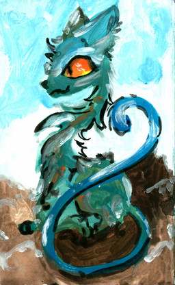 ambiguous_gender blue_body blue_fur blue_tail detailed_background feral fur orange_sclera rock smile solo tail teal_body teal_fur toony naircat domestic_cat felid feline felis mammal 2015 gouache_(artwork) hi_res painting_(artwork) traditional_media_(artwork) traditional_painting_(artwork)