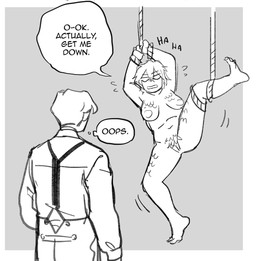 bdsm bondage bound breasts clothed clothing duo feathers female genitals hair male navel nipples not_furry nude pubes pubic_feathers rope scales simple_background speech_bubble text vulva starfleetrambo edward_(starfleetrambo) oskar_(starfleetrambo) animal_humanoid human humanoid mammal marine marine_humanoid oarfish_humanoid siren digital_media_(artwork) hi_res sketch trans_(lore) trans_man_(lore)