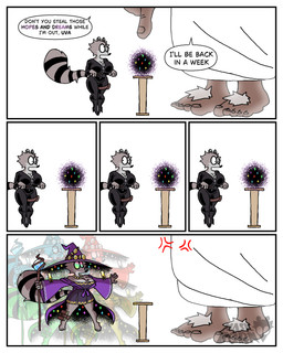 angry anthro big_breasts big_butt black_clothing bodysuit boots breasts butt clothed clothing cross-popping_vein duo feet female female_anthro femme_fatale footwear fur hairy hat headgear headwear high_heeled_boots high_heels jewelry jumping magic magic_staff magic_user male markings nails necklace pouch_(clothing) raccoon_tail shocked shoes simple_background skinsuit solo staff stripes surprised tail tail_markings text thief tight_clothing toenails toes transformation witch witch_costume witch_hat diegutan uva_the_raccoon deity human mammal procyonid raccoon 4:5 absurd_res aliasing binary_drawing digital_drawing_(artwork) digital_media_(artwork) english_text hi_res