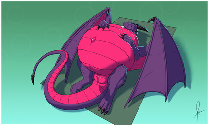 after_vore andromorph claws digitigrade feral genitals horn intersex navel nude solo tongue tongue_out vore vulva wings owligatorstudios mythology dragon mythological_creature mythological_scalie scalie 2020 hi_res