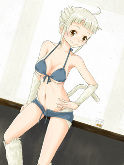 blush bra breasts brown_eyes clothing female fur glass grey_body grey_fur grey_hair hair looking_at_viewer navel smile solo standing underwear wood gecotan47 animal_humanoid haplorhine humanoid mammal mammal_humanoid monkey monkey_humanoid primate primate_humanoid 2016 3:4