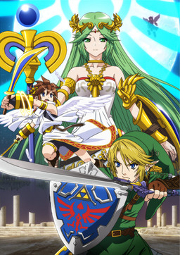belt breasts close-up clothed clothing dress feathered_wings feathers female flying glowing group hair hat headgear headwear humanoid_pointy_ears hylian_shield long_hair looking_at_viewer male master_sword melee_weapon not_furry open_mouth outside pointy_ears shield standing sword tongue weapon wings unknown_artist kid_icarus nintendo super_smash_bros. the_legend_of_zelda dark_pit link palutena pit_(kid_icarus) angel angel_humanoid deity human humanoid hylian mammal winged_humanoid crossover