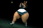 anthro ball big_butt bottomwear brown_hair butt clothed clothing female hair hat headgear headwear holding_racket racket running simple_background skirt smile solo sport swinging tennis tennis_ball tennis_court tennis_racket thick_thighs wide_hips anthroanim abigail_roo kangaroo macropod mammal marsupial 2016 3:2 3d_(artwork) digital_media_(artwork)