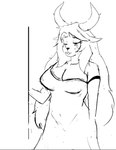 anthro antlers breasts buckteeth clothed clothing eye_bags female freckles hair horn long_hair nightgown off_shoulder one_eye_closed simple_background solo standing teeth tired white_background v-olk deltarune undertale_(series) noelle_holiday deer mammal 2022 monochrome sketch