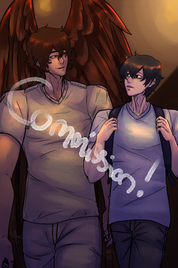 backpack bottomwear brown_hair clothed clothing duo feathered_wings feathers hair looking_at_another male male/male muscular muscular_male pants shirt simple_background text topwear wings ethari_ayface helfyr nobodick les_plumes_du_desir akshay_(les_plumes_du_desir) raven_(les_plumes_du_desir) accipitrid accipitriform accipitriform_humanoid aguiarei animal_humanoid avian avian_humanoid bird bird_humanoid eagle eagle_humanoid human humanoid mammal mammal_humanoid winged_humanoid absurd_res hi_res