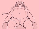 anthro armchair belly big_belly bottomwear chair clothing cuddly furniture male moobs muscular muscular_anthro muscular_male navel nipples overweight overweight_anthro overweight_male pecs recliner reclining relaxed_expression relaxing seat shorts sitting solo sertralion zolo_(sertralion) felid lion mammal pantherine sketch