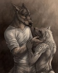 anthro claws duo ear_piercing fur love male paws piercing romantic romantic_couple scar size_difference wounded rukis puquanah ransom arctic_fox canid canine canis coyote fox mammal true_fox wolf 2014 4:5 story story_in_description