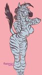 2021 5_fingers anthro areola beastars black_stripes breasts ellen_(beastars) equid equine female fingers fur genitals hand_on_neck hand_on_own_neck humanoid_hands looking_at_viewer mammal mane navel nipples nude pink_areola pink_nipples pinup portrait pose pussy signature solo standing striped_body striped_fur stripes thorso_the_vile three-quarter_portrait white_body white_fur zebra