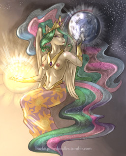 angry anthro anthrofied armor bottomwear breasts clothed clothing collar crown duo feathered_wings feathers female fingerless_gloves gloves hair handwear headgear helmet horn jewelry long_hair moon multicolored_hair navel sitting skirt space sun text tiara topless wings buckitponydoodles friendship_is_magic hasbro my_little_pony mythology nightmare_moon_(mlp) princess_celestia_(mlp) equid equine mammal mythological_creature mythological_equine winged_unicorn 2014 url