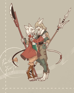 accessory anthro anthro_on_anthro barefoot biped blush blush_lines bottomwear claws closed_smile clothed clothed_anthro clothed_female clothed_male clothing coat cropped_jacket digitigrade duo eye_contact eyebrows feet female female_anthro fully_clothed fully_clothed_anthro fully_clothed_female fully_clothed_male furgonomics grey_body grey_ears hair hand_holding hand_wraps holding_melee_weapon holding_object holding_polearm holding_spear holding_weapon looking_at_another looking_at_partner male male/female male_anthro melee_weapon mouth_closed multicolored_clothing multicolored_topwear orange_bottomwear orange_clothing orange_pants pants polearm red_clothing red_coat red_topwear ribbons simple_background smile snout spear standing tail tail_accessory tail_ribbon tan_hair text toe_claws toeless_legwear topwear weapon white_hair wraps uni-6 final_fantasy final_fantasy_ix square_enix freya_crescent sir_fratley burmecian mammal rodent 2025 absurd_res digital_drawing_(artwork) digital_media_(artwork) handwritten_text hi_res shaded