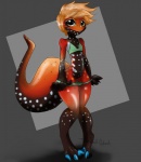 3_toes 5_fingers anthro big_eyes big_tail bikini bikini_down biped blonde_hair blue_tongue brown_body brown_scales claws clothing featureless_crotch feet female fingers flat_chested grey_background hair multicolored_body multicolored_scales orange_body orange_hair orange_scales red_body red_scales scales simple_background solo spots standing swimwear tail toe_claws toes tongue two-piece_swimsuit theredghost fire_skink lizard reptile scalie skink 2015 digital_media_(artwork)