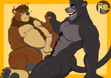 abs anal anal_penetration anthro areola barbell_piercing belly biceps black_body blue_eyes body_hair chest_hair claws deltoids duo ear_piercing ear_ring erection eyebrows facial_piercing fur genitals glans green_eyes hamia hand_holding heart_symbol kaitobearart lip_piercing male male/male markings muscular muscular_anthro muscular_male muscular_top nipple_piercing nipples nude overweight overweight_bottom overweight_male paws pecs penetration penile penile_penetration penis penis_in_ass piercing ring_piercing sex slightly_chubby snakebite_piercing spots spotted_body spotted_fur tail tattoo teeth whiskers kaitobear kaito bear felid mammal pantherine absurd_res hi_res