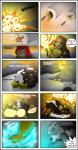 anthro bear clothing comic dialogue duo english_text felid fight fire frostbite_(rubberbuns) hi_res ice latex lion male mammal muscular muscular_male pantherine pecs polar_bear rubberbuns speech_bubble superhero text ursine wildfire_(rubberbuns)